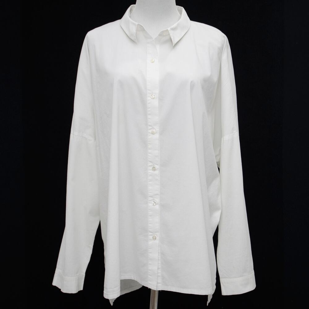 Eileen Fisher Oversized White Poplin Button Down Long Sleeve Shirt Size XL